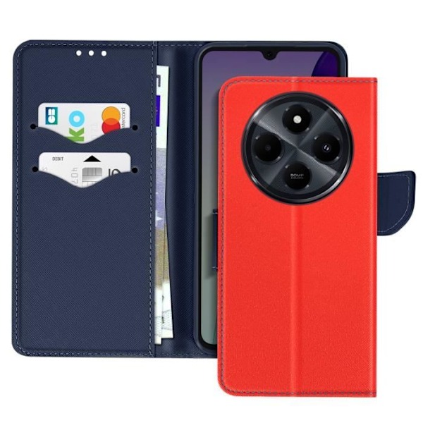 Etui för Xiaomi Redmi 14C Plånbok Läder Saffiano Fancy Blå / Röd Röd
