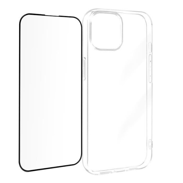 Coque - AVIZAR - iPhone 15 Plus - Silikongel - Härdat glas - Skydd 360° Svart