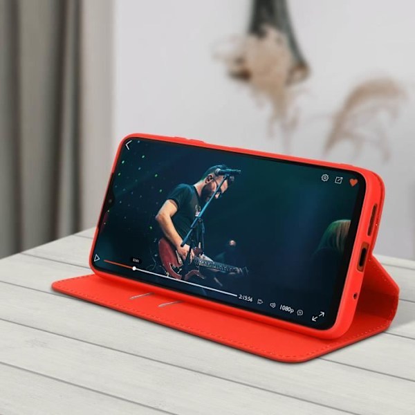 Housse - AVIZAR - Xiaomi Redmi 9T - Øko-læder - Rød - Støttefunktion Röd