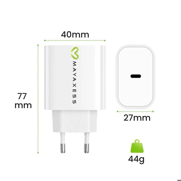 Laddare för iPhone XR 18W + Lightning-kabel 1m Mayaxess Vit Vit