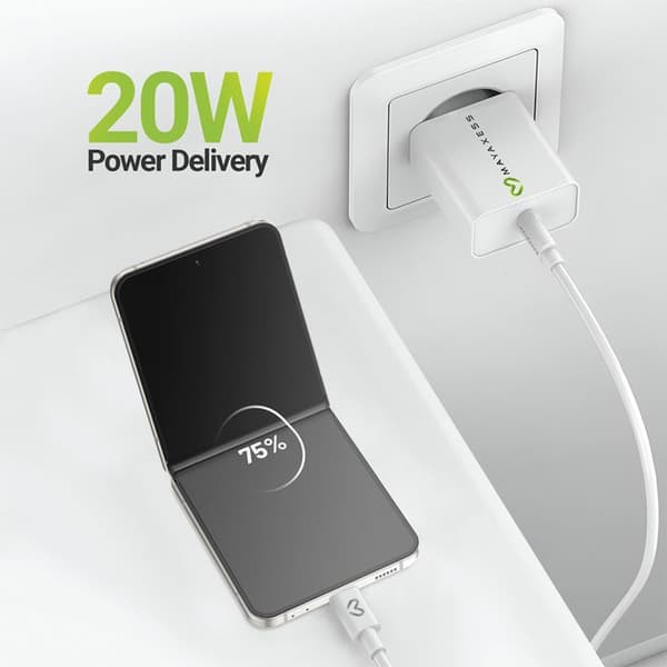 Lader til Galaxy Z Flip 5 20W + USB-C kabel 1m Mayaxess Hvid Vit