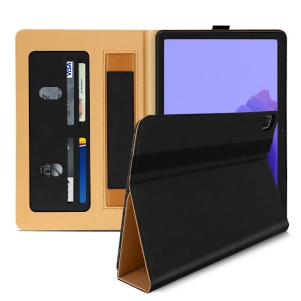Hoes Galaxy Tab A7 10.4 2020 - AVIZAR - Satineret Læder - Kortholder - Støttefunktion - Sort Svart