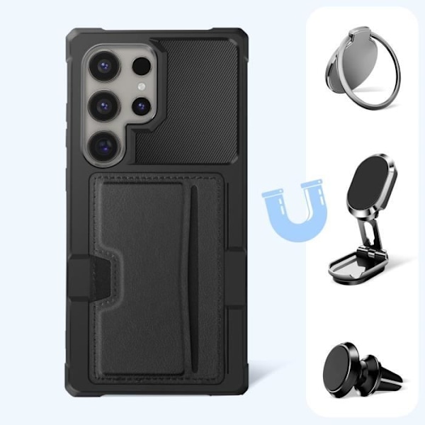Fodral till Samsung S24 Ultra - AVIZAR - Stötsäker förstärkta hörn Korthållare Svart Svart