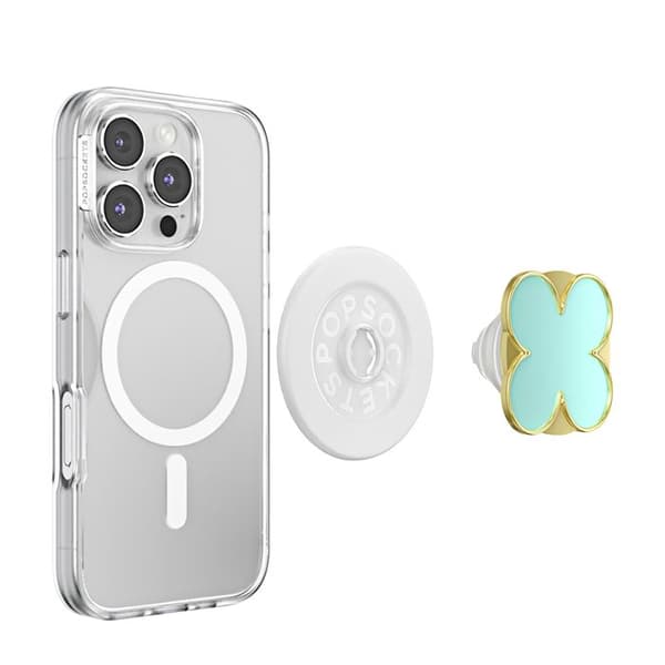 Support til smartphone PopGrip Premium Motif Emalje Kløver Solid Fastgørelse PopSockets Grøn Grön