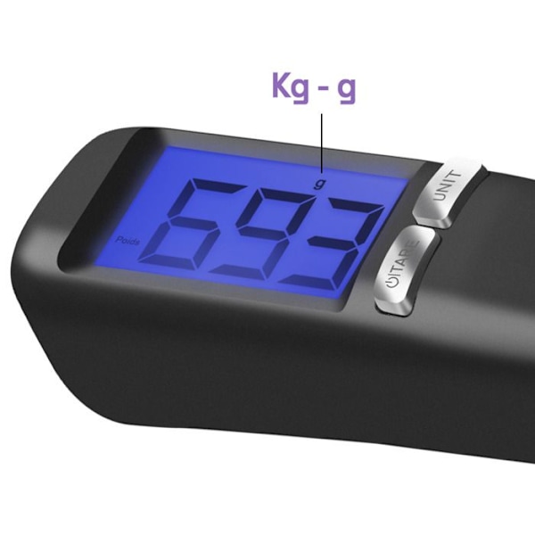 Digitaalinen matkalaukkupunnitus 50 kg LCD-näyttö taustavalaistu 4 mittayksikköä Akashi Musta sort