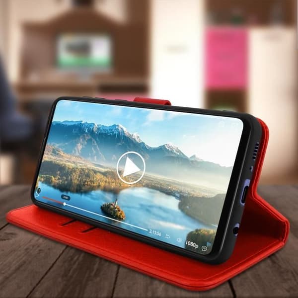 Étui Folio - AVIZAR - Samsung Galaxy A21s - Punainen - Korttipidike - Video tukitoiminto Röd