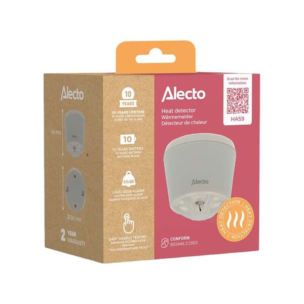 Varmeføler - ALECTO - Universel model - Alarm 85 dB - Langt batteri - Hvid Vit