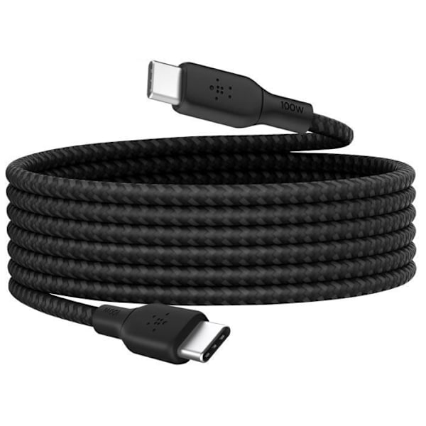 C Kabel Typ C 100W Nylon Vevd 2 meter Belkin Svart Svart