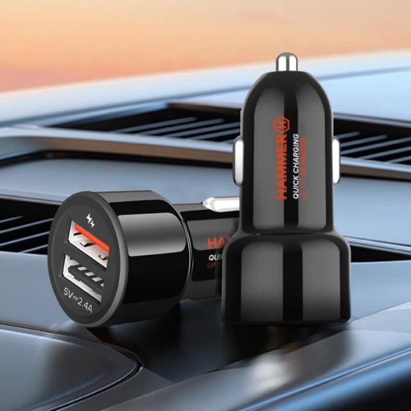 Auton laturi - HAMMER - 30W - 2x USB - Quick Charge 3.0 - Mediatek Pump Express Svart