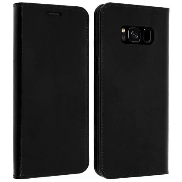 Plånboksfodral - AVIZAR - Samsung Galaxy S8 Plus - Svart Läder - Heltäckande Skydd - Fack för kort Svart