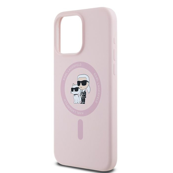 iPhone 15 Pro Max etui - Karl Lagerfeld Silikonering MagSafe (KLHMP15XSCMKCRHP) - Pink Karl&Choupette