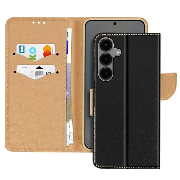 Etui til Samsung Galaxy S25 Pung Læder Saffiano Fancy Sort / Guld Svart