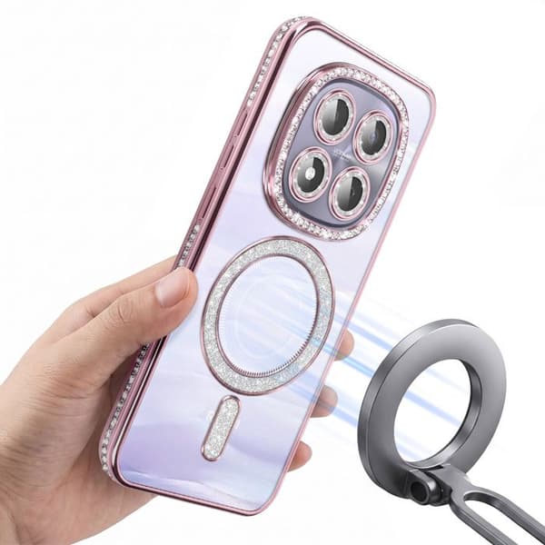 Fodral för Redmi Note 15 Pro 5G Kompatibel med MagSafe med Rosa Strasskant Ros