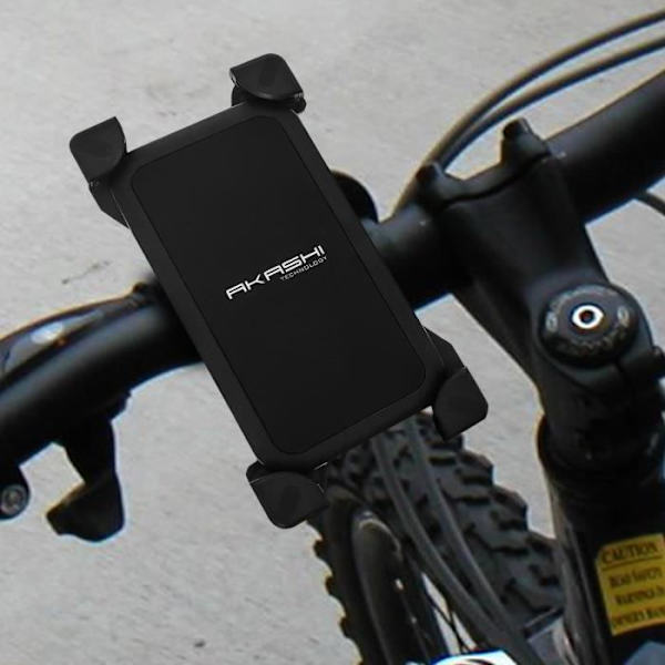 Støtte til Smartphone/Phablet - Akashi - 185x95mm - Styrmontering - 360° roterbar - Sort plastik Svart