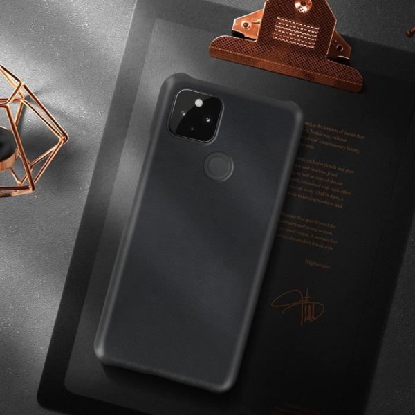 Kuori - ILMOITA - Google Pixel 4A 5G - Kova Suoja - Musta Vintage Nahka - Kevyt Svart
