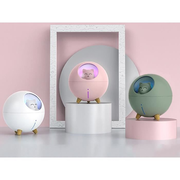 Nattljusfuktare - TECHKIDS - Planet Cat Model - Rosa - 220 mL - Ultra tyst Rosa