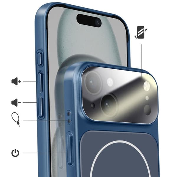 MagSafe-cover til iPhone 15, hård med glasbeskyttelse til kamera, natblå Blå