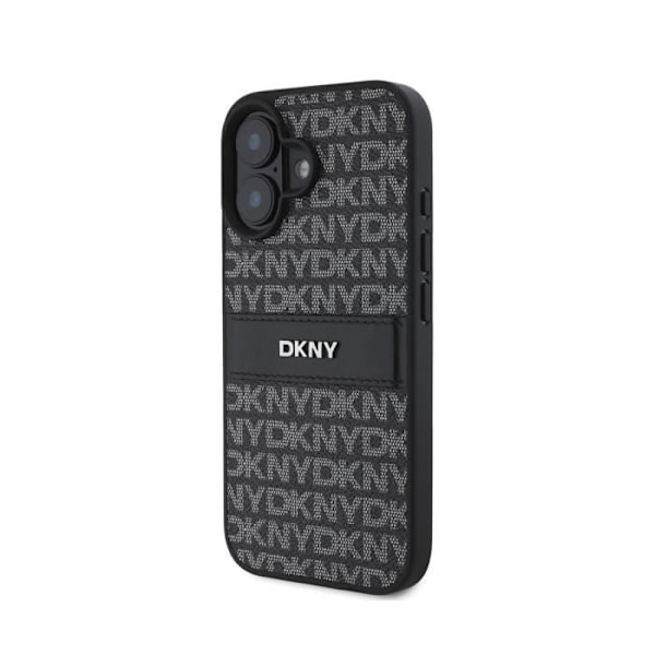 Coque för iPhone 16 Plus Serie Repeat Pattern Tonal Stripe med Metalliskt DKNY-logotyp Svart Vit