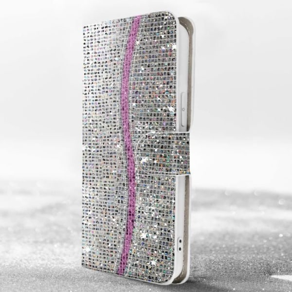 iPhone 14 Fodral Glitter Disco Wallet Video Stand Silver