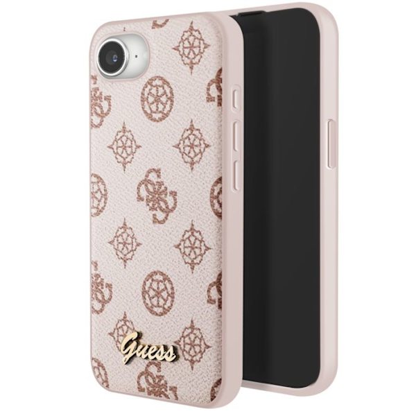 Coque Guess MagSafe för iPhone 17:e Serien Peony Script Logo Stötsäker Ljusbrun brun