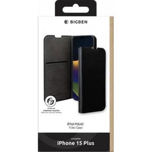 Etui til Apple iPhone 15 Plus Folio Wallet med kortholder og videounderstøttelse BigBen Connected Black Svart