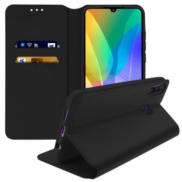 Housse - AVIZAR - Huawei Y6p - Folio Plånboksfodral - Ekologiskt läder - Svart Svart