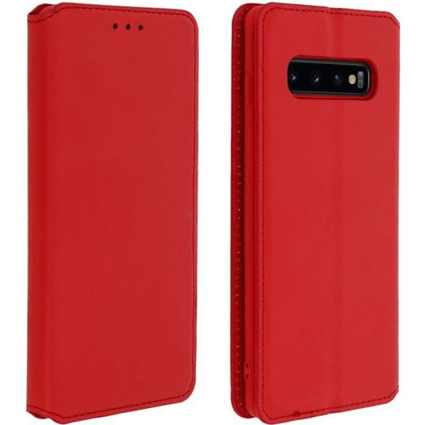 Hus til Samsung Galaxy S10 - AVIZAR - Folioetui - Øko-læder - Rød - Standfunktion Röd