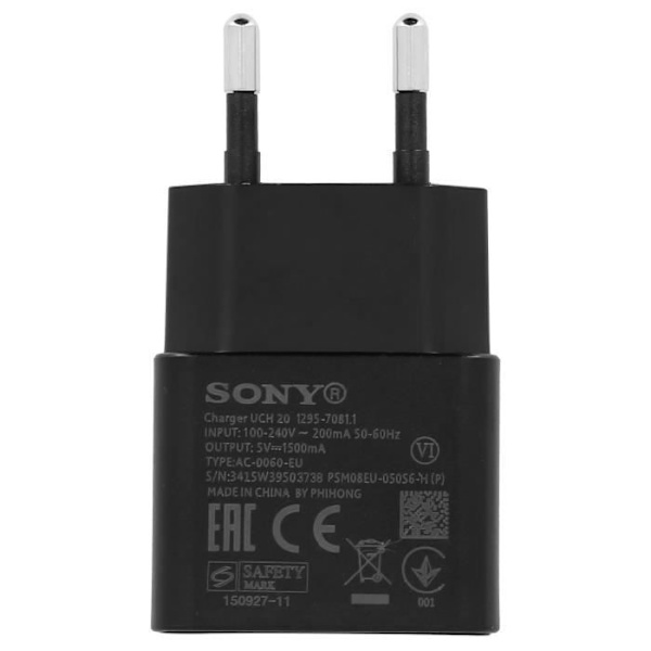 Nätadapter - Sony - UCH20 - 1.5A - USB typ C - Smartphone - Svart Svart
