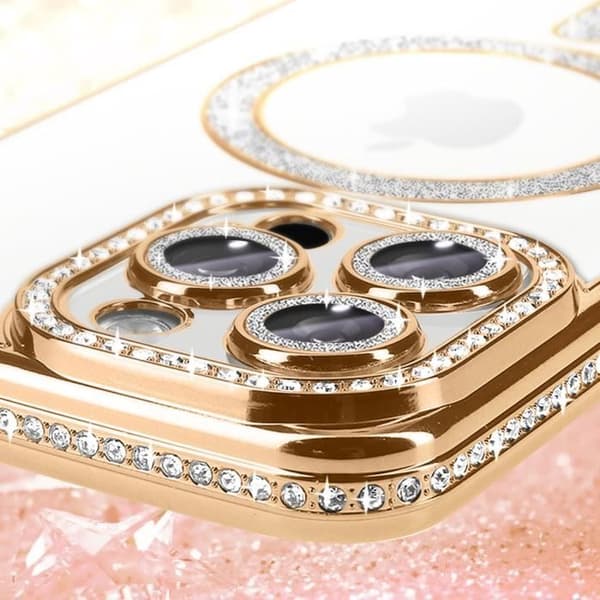 Coque - Diamant - iPhone 16 Pro Max - Guld Strass - Hållbar - Kompatibel med MagSafe Gul