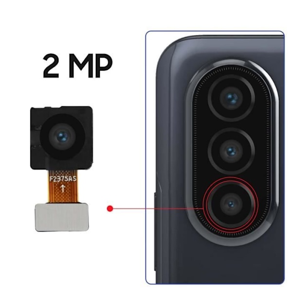 Bakre kamera - HUA WEI - Nova Y70 - Makroobjektiv 2MP - Svart färg - Inbyggd flatkabel Svart