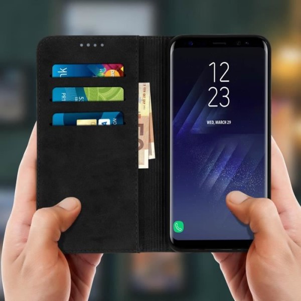 Housse folio portefeuille - AVIZAR - Galaxy S8 Plus - Silikone Gel - Videostøtte - Sort Svart