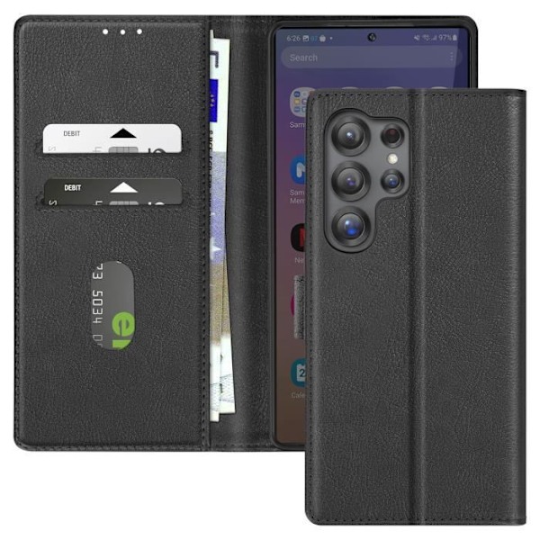 Samsung S25 Ultra - Lompakkokotelo ja Videotuki Musta Svart