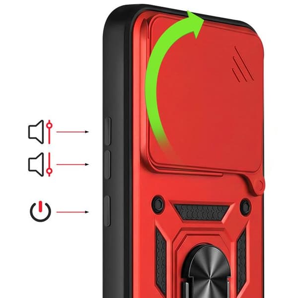 Coque Ring til Redmi Note 15 Pro Plus 5G med Skydelåg til Kamera Mayaxess Rød Röd
