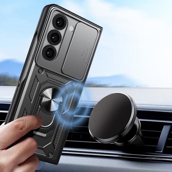 Taske til Samsung Z Fold 6 Ring Support Skydekamera Cover Sort Svart