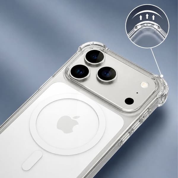 MagSafe-kuori iPhone 17 Pro:lle, iskunkestävä kulmabumper, läpinäkyvä Vit