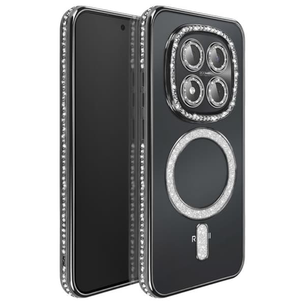 Cover til Redmi Note 15 Pro 5G Kompatibel med MagSafe med Sort Rhinestone Kant Svart