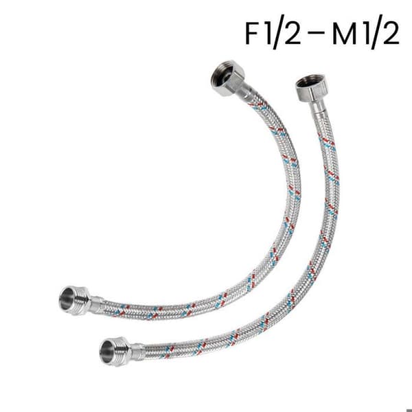 Flexibel flätad slang - AVIZAR - 50 cm F1/2-M1/2 - Flätad metall - Grå Grå