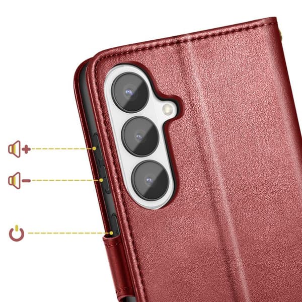 Plånboksfodral för Galaxy S26 med magnetknapp och röd handledsrem Röd
