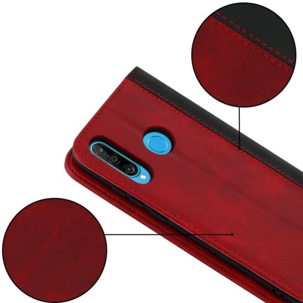 Housse - AVIZAR - P30 Lite - Ekologiskt läder - Röd - Stöd-funktion Röd