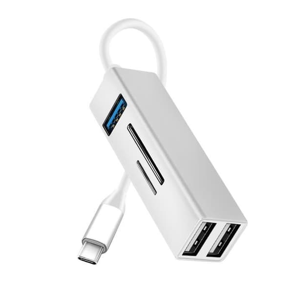 USB-C Hub 5 i 1 - AVIZAR - Silver - 3x USB-portar - SD/micro-SD-kortläsare - OTG