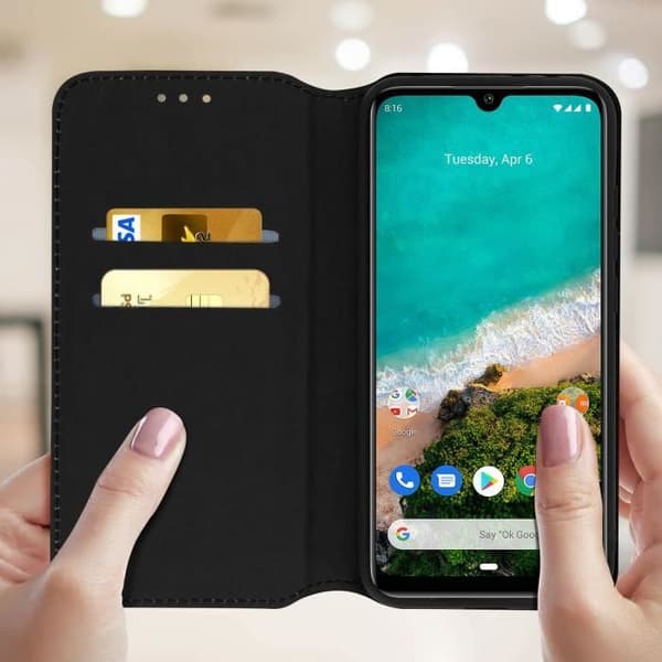 Housse - AVIZAR - Xiaomi Mi A3 - Folio Wallet Case - Øko-læder Sort - Støttefunktion Svart