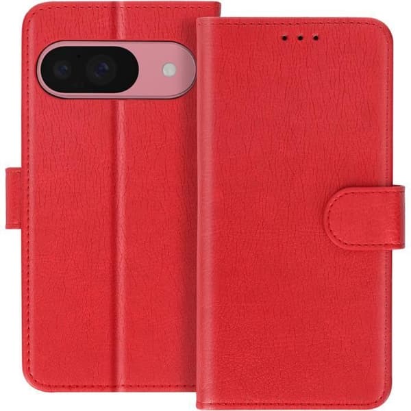 Red Wallet and Video Stand Case til Google Pixel 9 og 9 Pro - AVIZAR - Chesterfield Röd