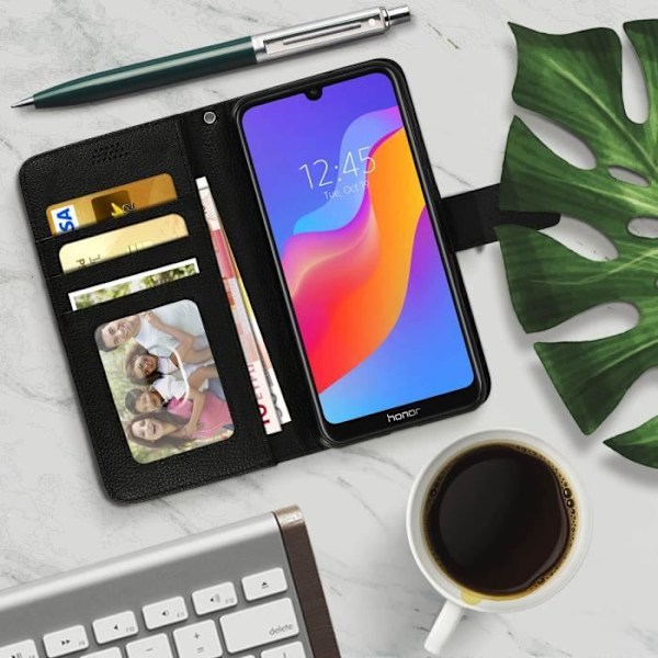 Housse Folio - AVIZAR - Huawei Y6 2019 / Honor 8A - Øko-læder - Sort - Videostøtte Svart