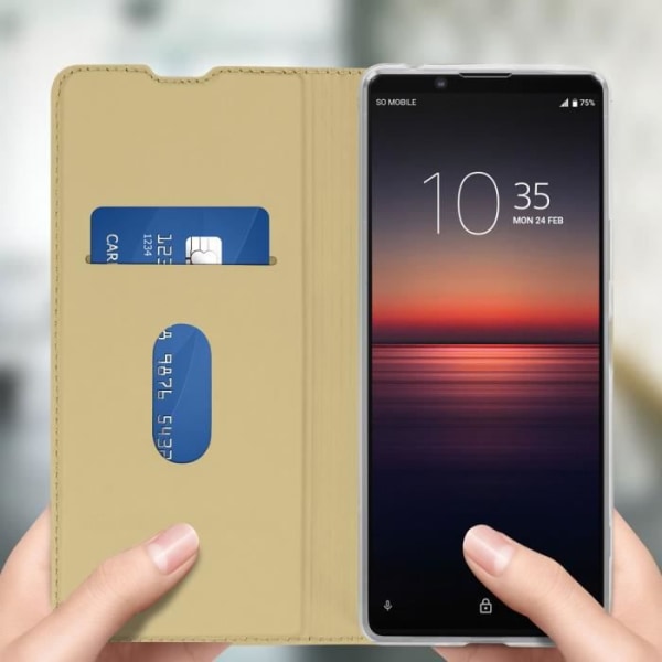Housse - AVIZAR - Sony Xperia 1 II - Øko-læder - Video støtte - Kortholder - Gul Gult guld