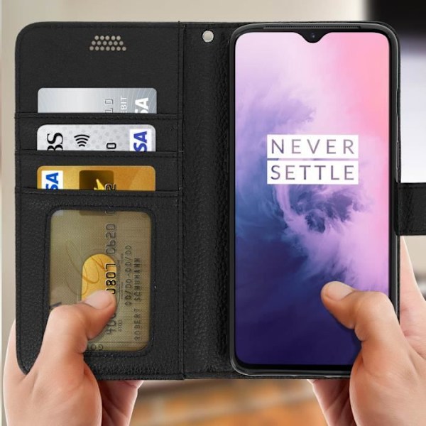 Plånboksfodral - AVIZAR - OnePlus 7 - Ekologiskt läder - Mjukt - Video Stöd Svart