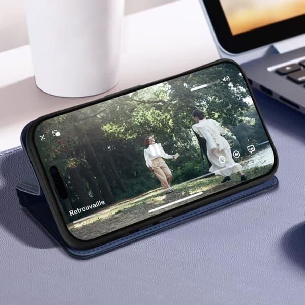 Folio cover - AVIZAR - iPhone 16 Pro Max - Vegansk læder - Video støtte - Mørkeblå Blå