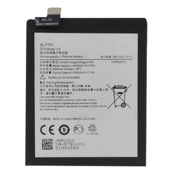 Interna Batteri - ONEPLUS - BLP761 - Kapacitet 4320mAh - Litium Jon - 3,7 V