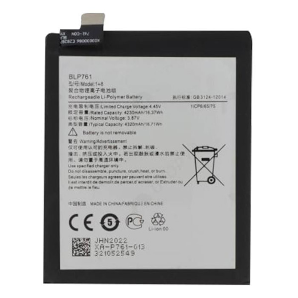 Oneplus 8 4320mAh internt batteri - ONEPLUS Mærke - Model BLP761 - Kapacitet 4320mAh - Lithium Ion - 3,7 V