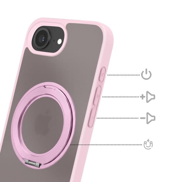 MagSafe-cover til iPhone 16 med indbygget XL støtte-ring i rosa Ros