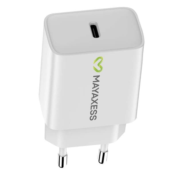 USB-C oplader - MAYAXESS - S25 Plus - 20W - Hurtigopladning - Hvid Vit